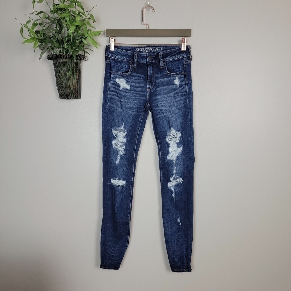 American Eagle Jegging Distressed Chewed Stud Studded Hell Yeah Jeans AE 4 Y2K